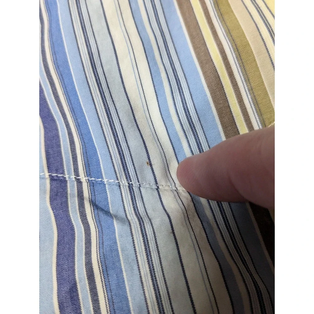 GUESS Covered-Placket Men XL‎ Blue Brown Yellow Striped Cotton Button Shirt